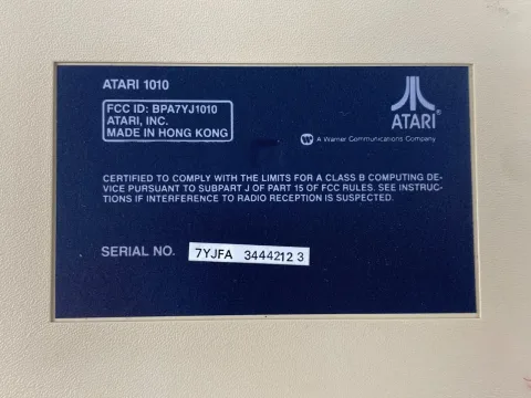 Atari 1010 Program Cassette Tape Player