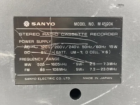 Sanyo M-4500 Boombox Stereo Cassette Recorder Ghetto Blaster