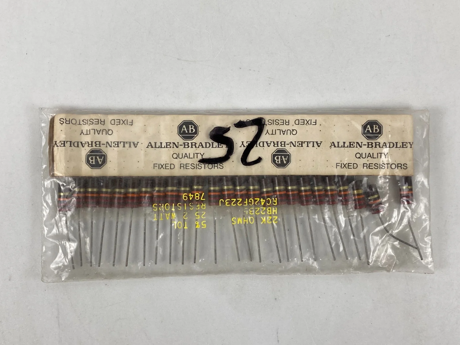 Allen Bradley Fixed Resistors 22K OHM 25 2 Watt 5% LOT 25