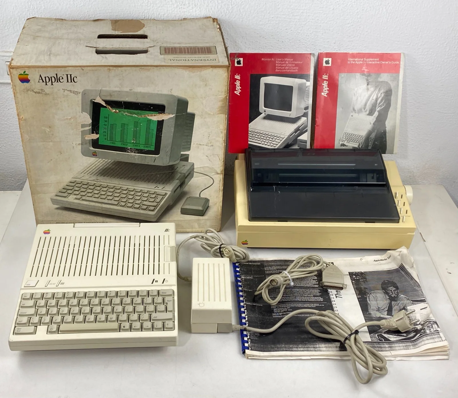 Apple IIc A2S4000 Computer W/ Printer A9M0306 / Power Supply