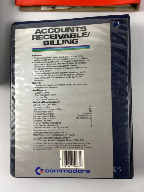 C64 Commodore 64 / 128 Accounts Receivable Billing Superbase Disk 5.25