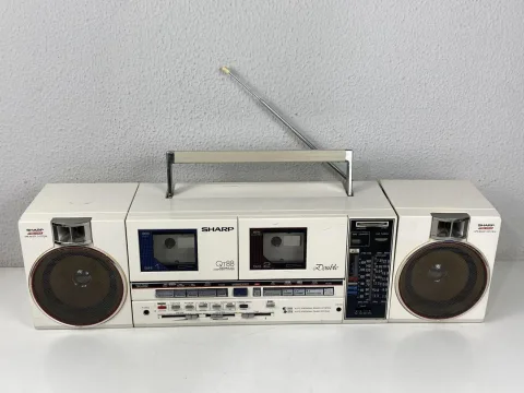 Sharp QT-88 Double Radio Cassette Player Table Component System White Retro