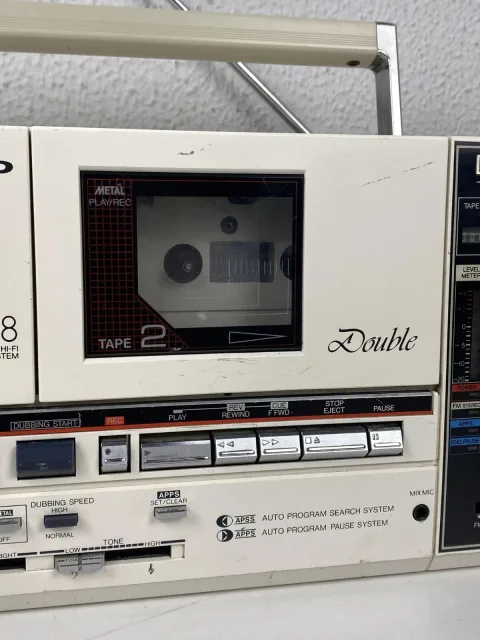 Sharp QT-88 Double Radio Cassette Player Table Component System White Retro