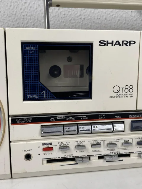 Sharp QT-88 Double Radio Cassette Player Table Component System White Retro