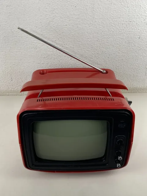 Retro CRT Toshiba 10SE Space Age Solid State 9” TV Television Red 80s