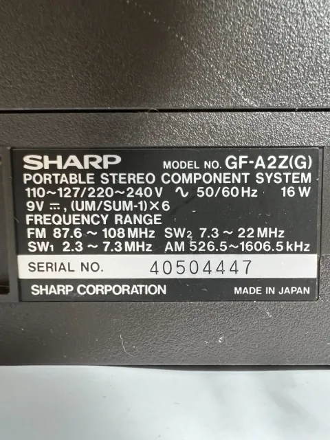 Sharp GF-A2Z Stereo Boombox Ghettoblaster Stereo Cassette
