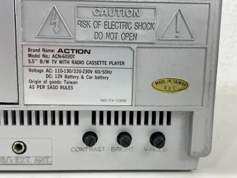 Action ACN-6030T 5” B/W TV CRT Cassette Radio Portable Television Retro