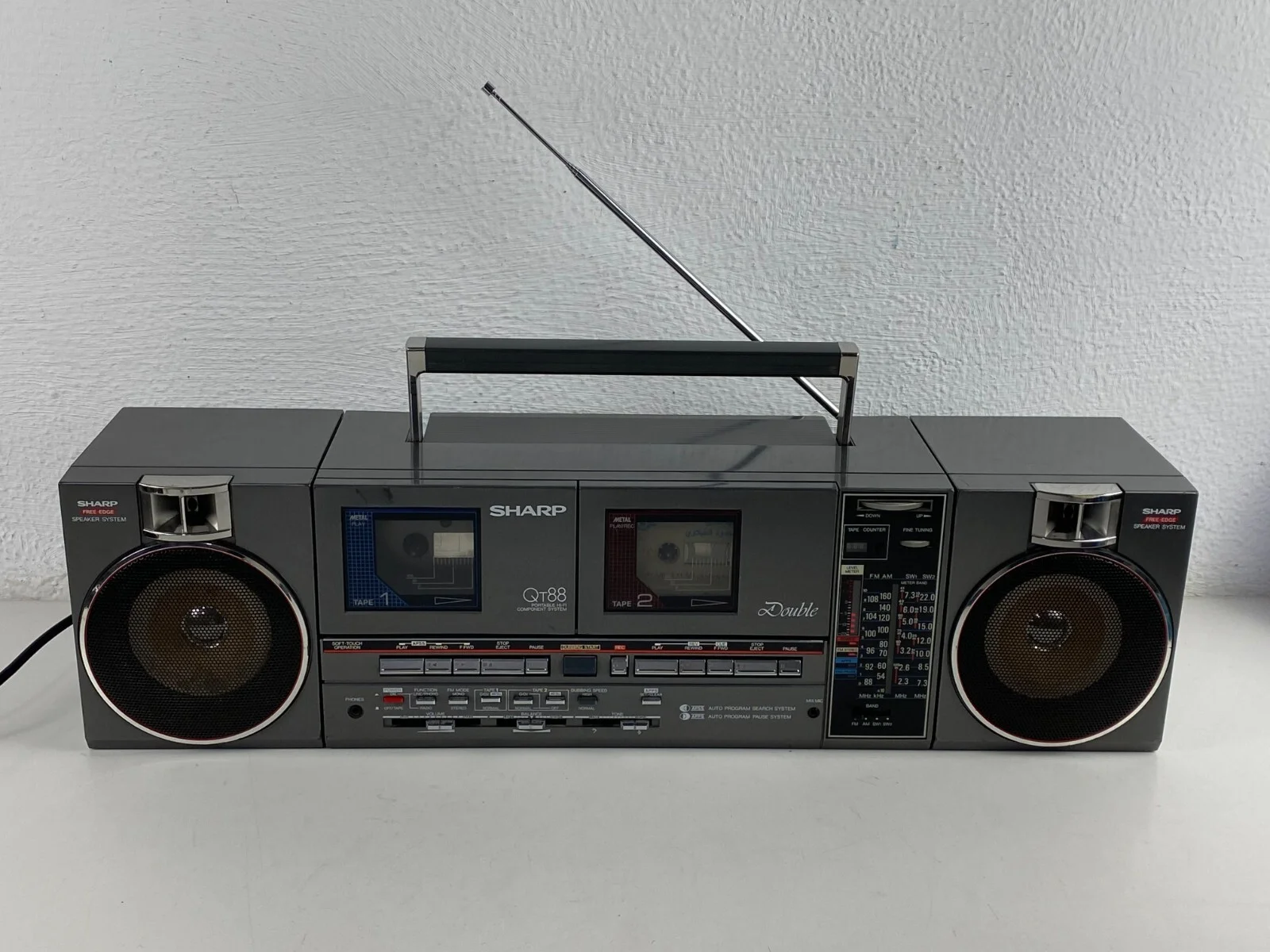Sharp QT-88ZD Boombox Double Radio Cassette Player Table Component System Gray