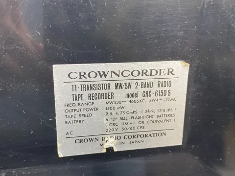 Crown CRC-6150S Radio Tape Corder Solid state 11 transistor Portable