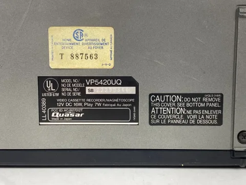 Quasar VHS Video Cassette Recorder Top Load VCR Model VP5435WQ
